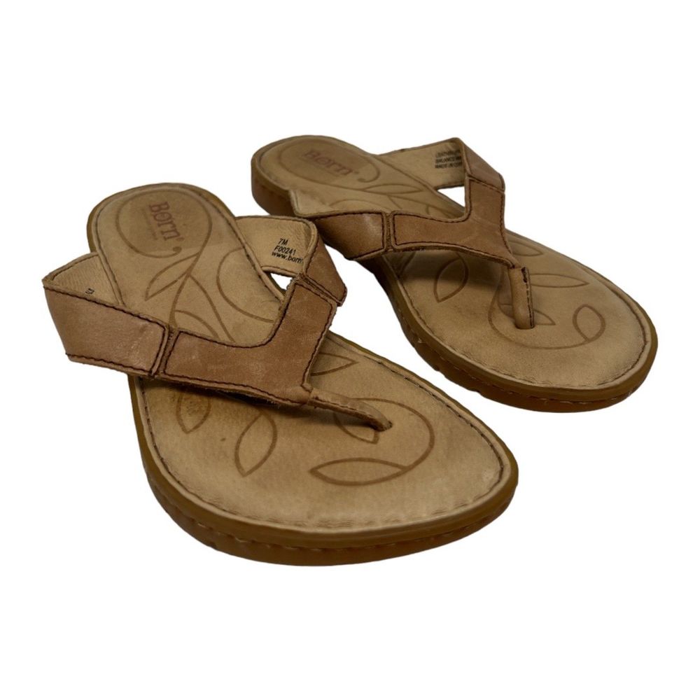 Born sandals 7 womens amelie leather thongs natural brown flip flop shoes - Picture 1 of 8